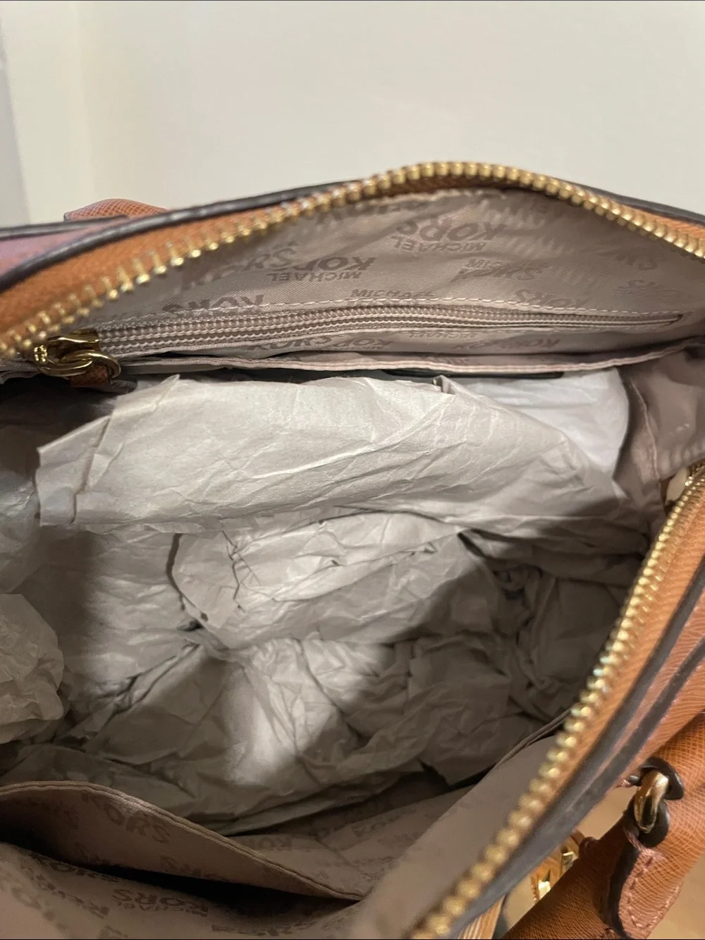 Michael Kors Brown Saffiano Leather Dome Satchel with MK Charm